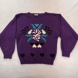 Vtg 90s Streetwear Womens Large Fairy Kei‎ Kawaii Heart Dove Flower Knit Sweater